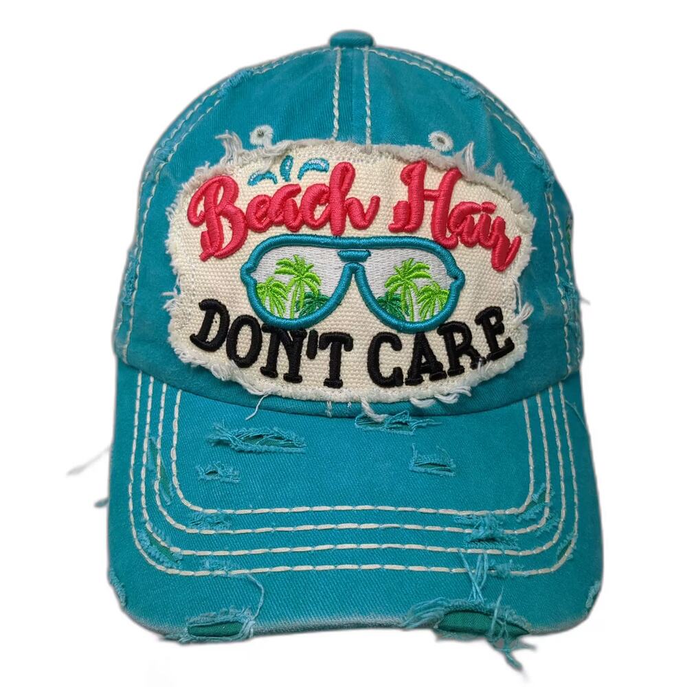 4350 District Baseball Cap Blue One Size Beach Hair Don't Care Distressed Hat